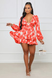 Casual Sexy Deep-V Neck Print Skater Dress