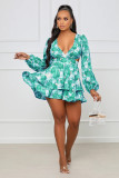 Casual Sexy Deep-V Neck Print Skater Dress