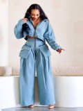 Fashionable retro wide-legged loose denim pants two-piece set