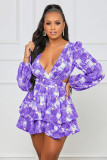 Casual Sexy Deep-V Neck Print Skater Dress