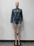 Fashionable casual stretch denim shorts two-piece set