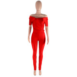 Sexy Solid Color V-Neck Bodycon Two Piece Pant Set