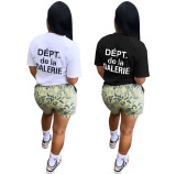 Summer print casual shirt shorts two piece set