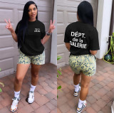 Summer print casual shirt shorts two piece set