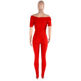 Sexy Solid Color V-Neck Bodycon Two Piece Pant Set