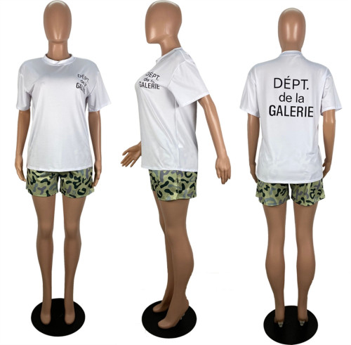 Summer print casual shirt shorts two piece set