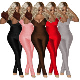 Sexy Solid Color V-Neck Bodycon Two Piece Pant Set