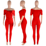 Sexy Solid Color V-Neck Bodycon Two Piece Pant Set