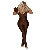 Sexy Solid Color V-Neck Bodycon Two Piece Pant Set