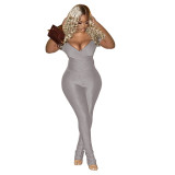 Sexy Solid Color V-Neck Bodycon Two Piece Pant Set