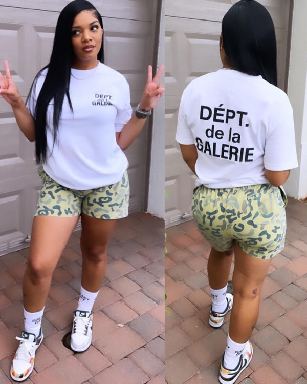 Summer print casual shirt shorts two piece set