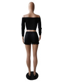 Solid Color Sexy Off Shoulder Crop Top Tassel Shorts Two Piece Outfit