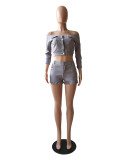 Solid Color Sexy Off Shoulder Crop Top Tassel Shorts Two Piece Outfit