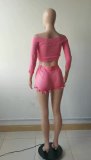 Solid Color Sexy Off Shoulder Crop Top Tassel Shorts Two Piece Outfit