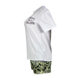 Summer print casual shirt shorts two piece set