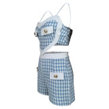 Fashionable casual women's clothing houndstooth shorts two-piece set