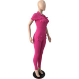 Sexy zippered 3D pocket plus size jumpsuit