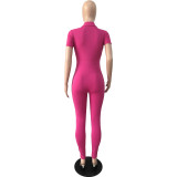 Sexy zippered 3D pocket plus size jumpsuit