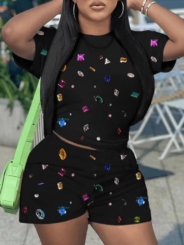 Fashionable casual trendy printed short-sleeved shorts set