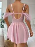 Sexy see through sleepwear floral mesh babydoll lingerie set