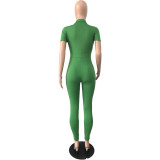Sexy zippered 3D pocket plus size jumpsuit