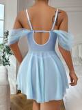 Sexy see through sleepwear floral mesh babydoll lingerie set