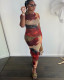 Fashionable Printed Round Neck Short Sleeve Long Bodycon Dress