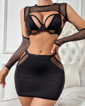 2024 mesh long-sleeved sexy four-piece lingerie set