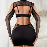 2024 mesh long-sleeved sexy four-piece lingerie set