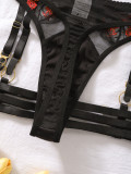 2024 Sexy Set Fashionable Mesh Embroidered Spliced Underwear Garter Belt Sexy Four-piece Set