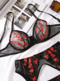 2024 Sexy Set Fashionable Mesh Embroidered Spliced Underwear Garter Belt Sexy Four-piece Set