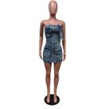 Strapless slim fit 3D pocket mini denim dress