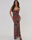 Sexy V-neck slim-fitting long printed sling dress