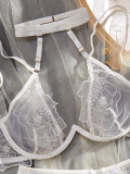 Low-cut erotic underwear floral embroidery steel rings push-up sexy see-through four-piece lingerie set