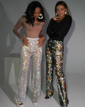 Fashion nightclub rhinestone fishnet trousers