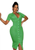 Stretch knit short sleeve long bodycon dress