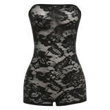 Fashionable sexy lace strapless nightclub rompers jumpsuit