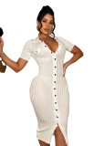 Stretch knit short sleeve long bodycon dress