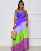 Summer women's contrast color chiffon long dress