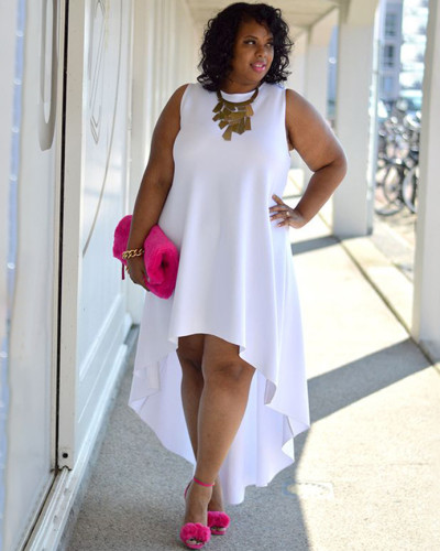 Plus size sleeveless sexy round neck comfortable casual dress