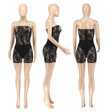 Fashionable sexy lace strapless nightclub rompers jumpsuit