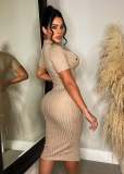 Stretch knit short sleeve long bodycon dress
