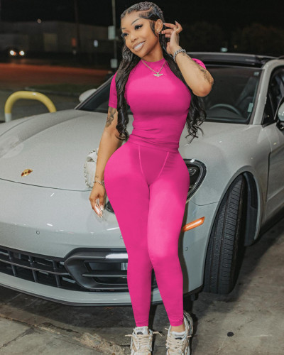 Fashionable sexy solid color ribbed two-piece pants set