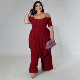 Plus size women's sexy solid color two-piece pants set