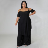 Plus size women's sexy solid color two-piece pants set