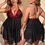 Plus size sexy lingerie embroidered flower pajamas set