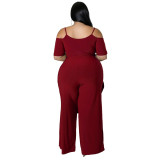 Plus size women's sexy solid color two-piece pants set