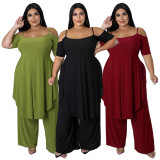 Plus size women's sexy solid color two-piece pants set