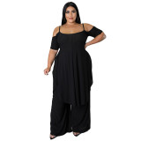 Plus size women's sexy solid color two-piece pants set