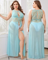 Plus size sexy lace sheer long nightgown